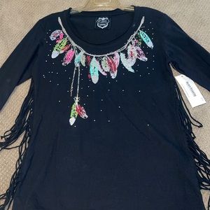Black long sleeve shirt with fringe
